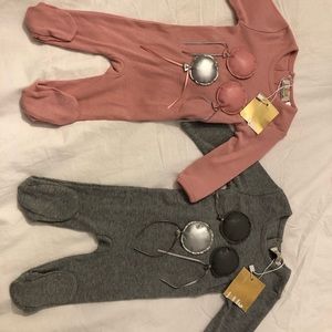 Baby pink/grey 2 piece footie gift set 3 mths- new